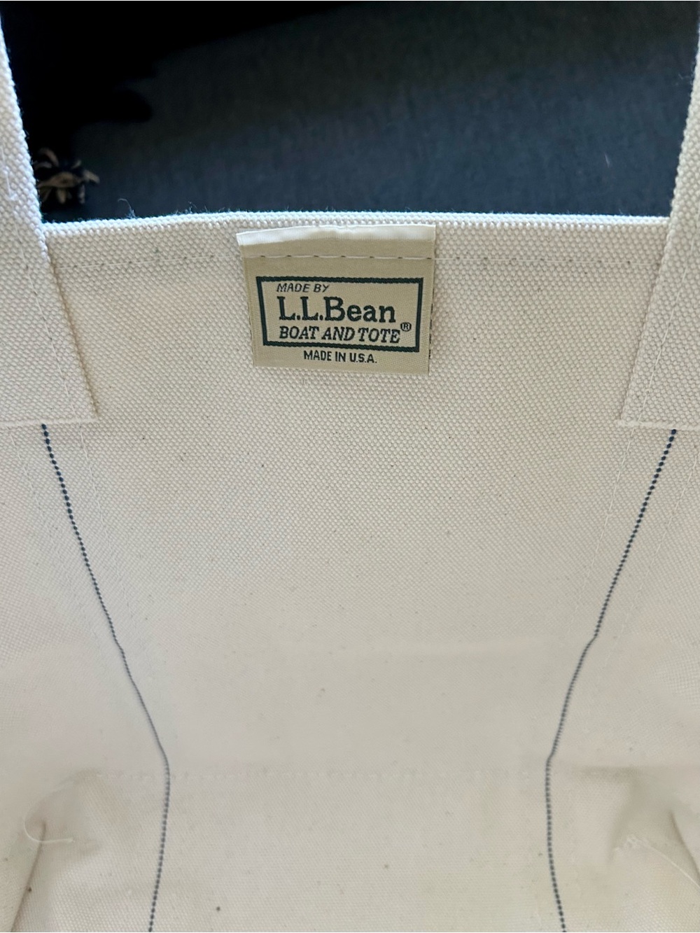 L.L. Bean Medium Cream Canvas Tote with Green Trim -New - Picture 4 of 5